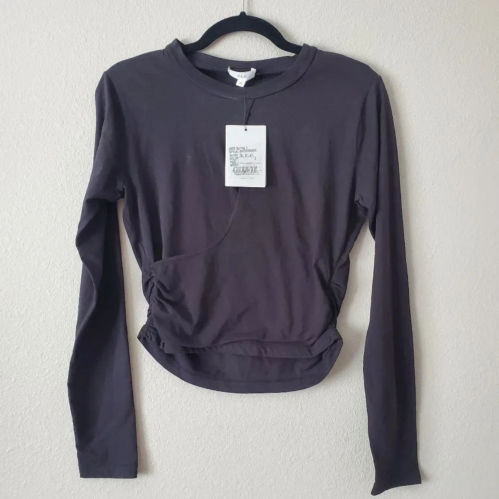 A.L.C. Jordan Keyhole Faux Wrap Black Cotton Long Sleeve Top Size XS - Picture 5 of 7